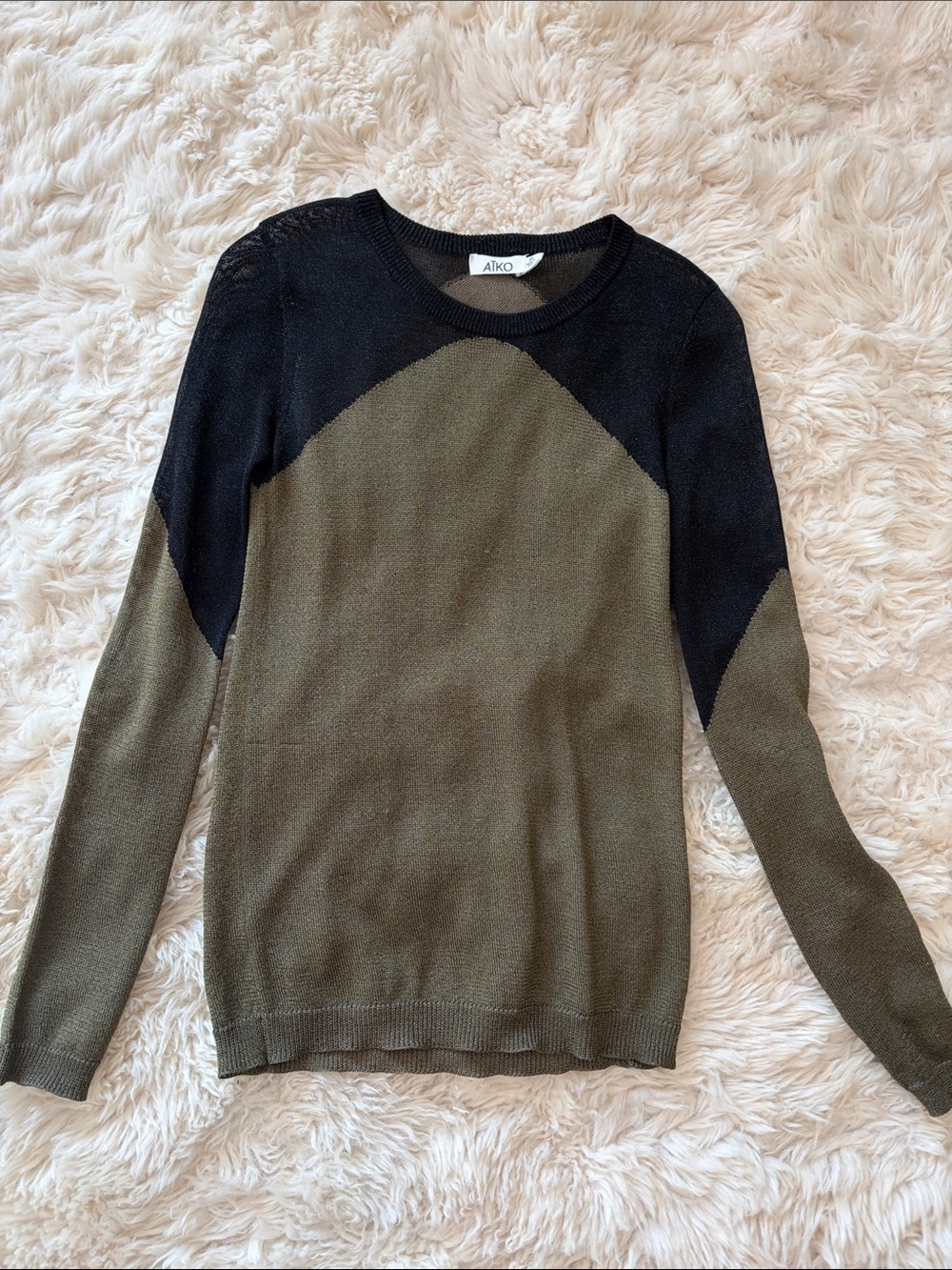 Aiko Olive Green and Black Raglan Crewneck Sweater Size XS